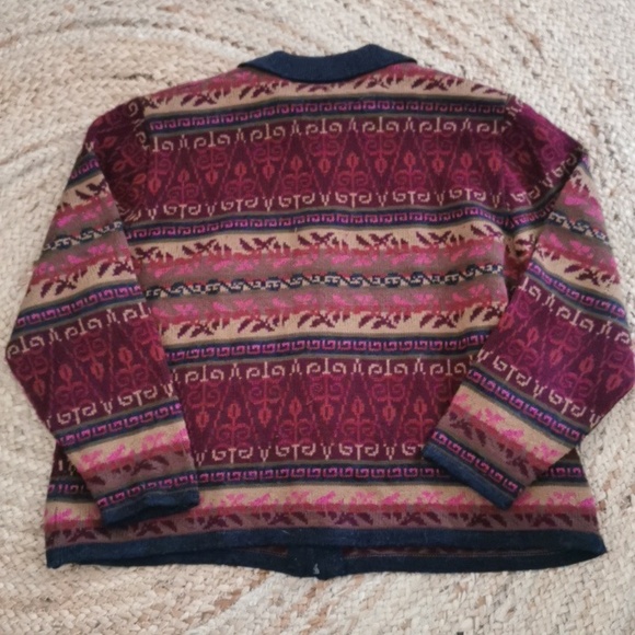 Vintage Alia petites womens wool blend cardigan with. Aztec southwestern Size L - Picture 4 of 5